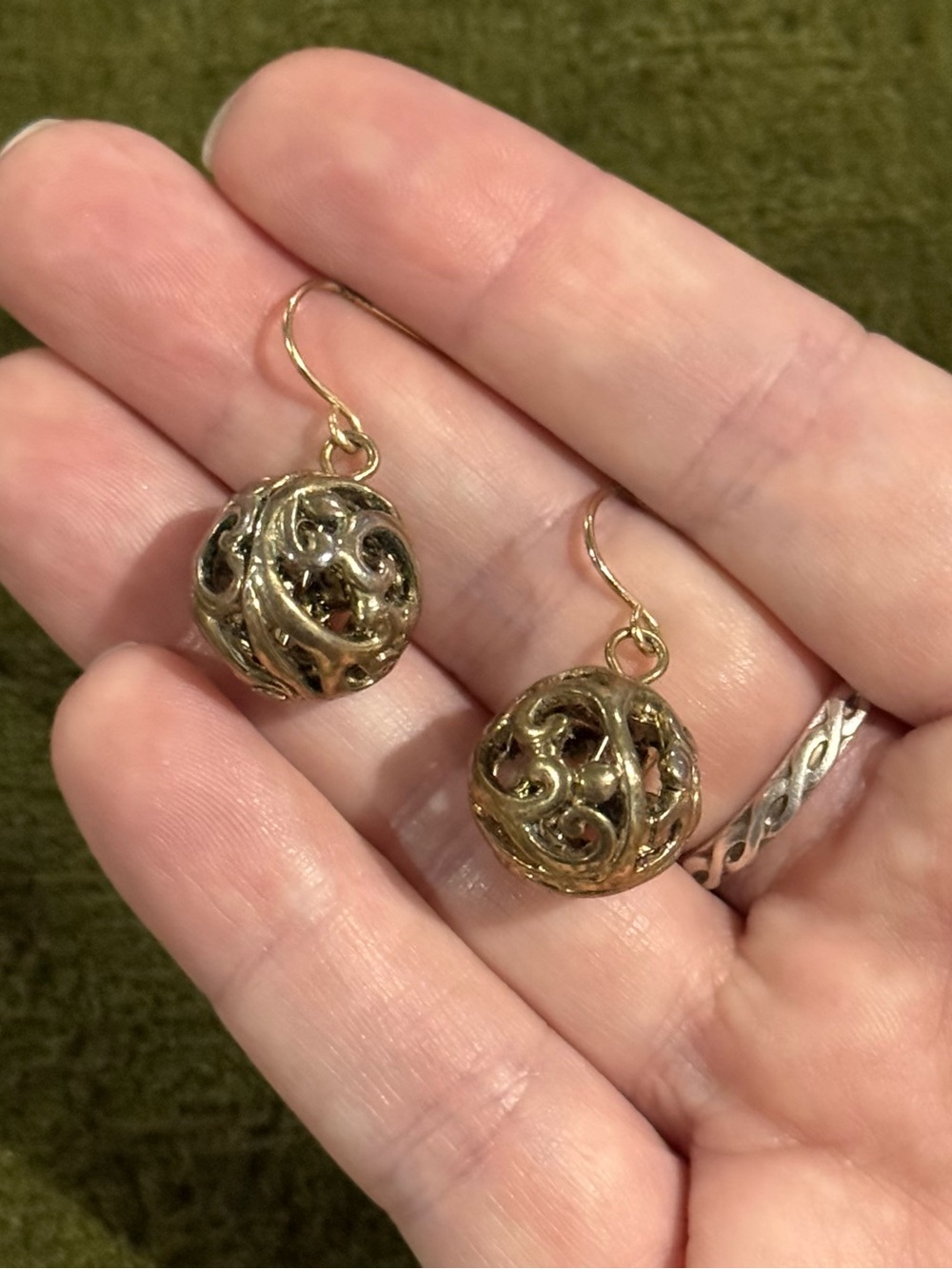 Delicate Filigree Ball Drop Earrings in Gold Tone